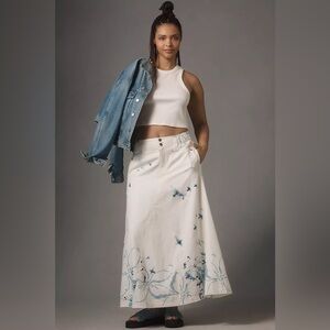 Anthropologie White and Blue Floral Skirt
